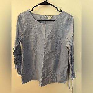 JCrew Chambray Blouse with Tie Flare Sleeves and Back Detail